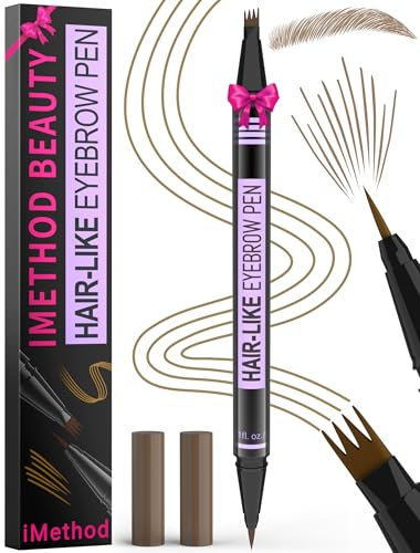 iMethod Eyebrow Pen - Eyebrow Pencil Magic 2-in-1 Eye Brow Pencils for Women with 4-Fork-Tip and Precise Brush-Tip Create Natural Hair-Like Brows, Last All Day, Microblading Eyebrow Pen, Light Brown