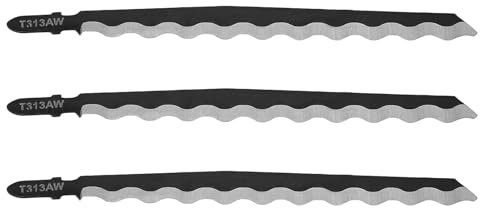 eMagTech 3PCS T313AW Jigsaw Blade T Shank HCS Jig Saw Blade Soft Material Jigsaw Blade for Cutting Cardboard Leather Carpet Total Length 152mm Thickness 1mm Working Length 126mm