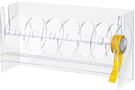 Adjustable Label Dispenser Acrylic Roll Sticker Dispenser Sticker Holder Organizer Label Stand for Holding Office and Home(9 Disks)
