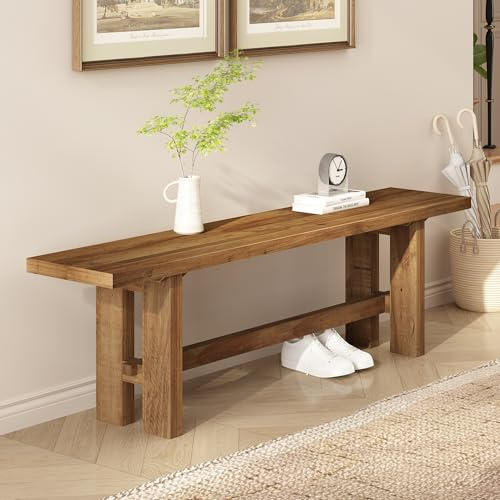 HOKYHOKY Reclaimed Solid Wood Bench, 55 Farmhouse Entryway Bench for Hallway, Kitchen, Dining, Bedroom, Narrow Indoor Bench with Rustic Charm