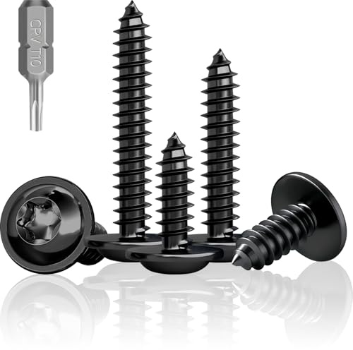 Jyvex 100 pièces vis noires à tête plate, vis à tête bombée M3X20mm pour bois, acier inoxydable A2 V2A vis à bois noires, vis noires pour panneaux acoustiques, vis à tête fraisée Torx