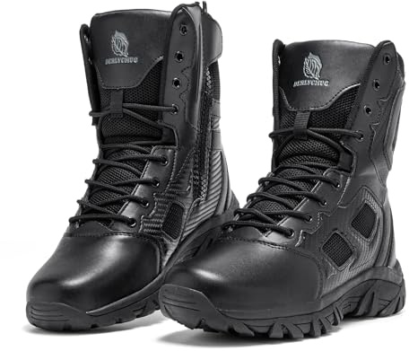 derlychug Men's Military Tactical Combat Boots Side Zipper Army Style Combat Boots for Hiking Hunting Training and Camping(NewBlack 43)