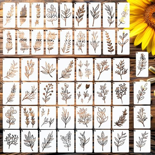 50 Stück Schablonen Set,10x7cm Wiederverwendbare Malschablonen,Schablonen Textilgestaltung,DIY-Schablonen-Malen mit Blumen,Blättern,für Holz,Boden,Wand und Fliesen