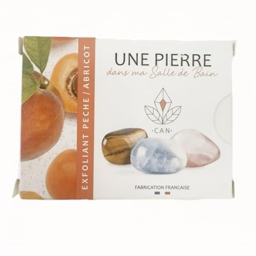 Savon avec pierre naturelle exfoliant pêche abricot – 140g – Pierre naturelle intégrée – Saponification à froid – Vegan, 100% naturel, sans huile de palme – Fabrication artisanale française