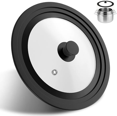 Universal Pan Lid, Heat-Resistant Silicon Frying Pans Pots Lid Fit for 24cm, 26cm, 28cm Cookware, Tempered Glass Lids Saucepan Frying Pan & Skillets Cover