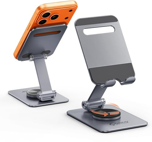 ORICO Supporto Telefono Scrivania con Rotazione a 360°, Porta Cellulare da Tavolo, Portatile Regolabile e Pieghevole, per iPhone 17/16/15/14/13/12 Pro Max e Smartphone fino a 6,9 – PS2, Grigio