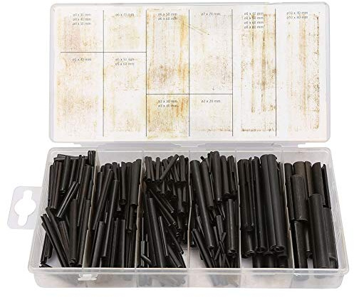 Hyuduo Kit Surtido de Pasadores de Acero con Resorte de 450 Piezas, Pasadores de Tensión Huecos de óxido Negro para Reparación de Equipos de Máquinas, con Estuche de Almacenamiento