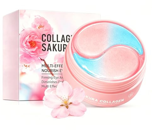 60 pièces Under Eye Patch, Masque Contour des Yeux au Collagène Sakura, Hydrogel anti-âge,Pour enlever les cernes sombres, Nourrit et Lisse le Contour des Yeux, Pour Homme & Femme