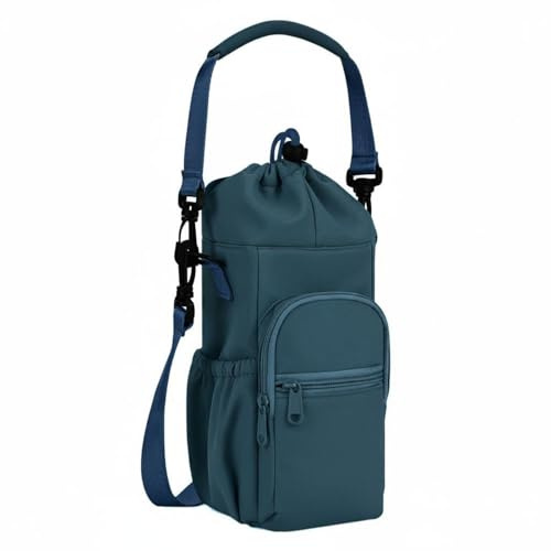 Fonowx Porte‑Boisson Isolé Sac Bouteille Bandoulière Pochette Gourde Étui Thermique Revêtement Déperlant avec Crochet et Poches Latérales Adapté aux Parents, Bleu, Bleu Marine