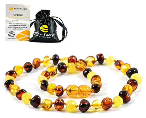 Collier Ambre 33cm. - 100% Plus Haute Qualité Certifié l'Ambre la Baltique Authentique Collier Perles de Plus Gros!! / Garantie de Remboursement! (Multi)