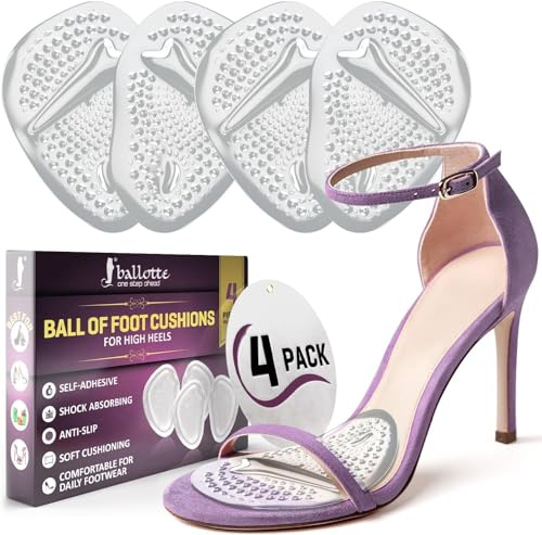 Ballotte Premium Silicone Ball of Foot Cushions | High Heel Inserts for Women - Gel Heel Pads/Metatarsal Pads Women (Natural - 4 Pack)