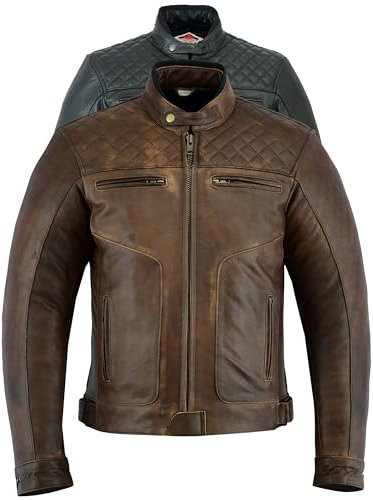 Texpeed Blouson de moto en cuir pour homme - Veste de moto de tourisme avec protection véritable biker CE armor (EN 1621-1) Coutures diamant - Brun/Marron - M