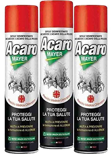 3 x Spray Antiacaro Disinfettante Per Materassi Tessuti Divano Cuscini ACAROMAYER 400 Insetticida Acaricida Della Polvere Anallergico Atossico