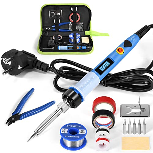 Lötkolben Set, SREMTCH 80W Lötkolben mit LCD Bildschirm, 15in1 Lötset mit EIN/AUS-Schalter (200 ° C - 450 ° C), Einstellbarer Temperaturknopf, 5pcs Lötspitzen, Pro Elektrotechnik Reparaturen