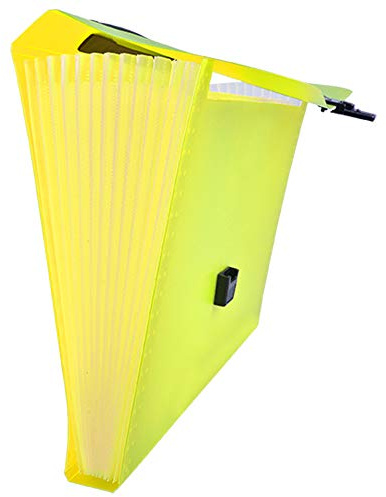 Tetis Gelb Fächermappe DIN A4 aus PP mit 13 Fächern erweiterbare Ordnungsmappe mit Griff Papier-Ordner Sammelmappe Kunststoff-Organizer Sortiermappe PP A4 Akkordeon-Dokumenten-Organizer tragbar