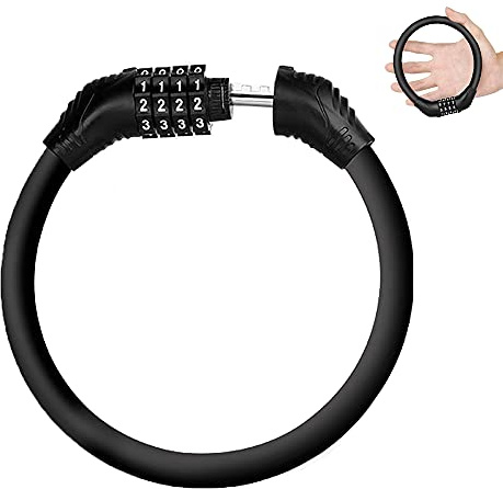 Antivol Antivol de Vélo Mini Cadenas en Acier, Noir, Réinitialisable, Mot Passe à 4 Chiffres