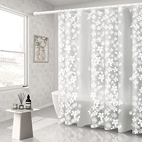 Duschvorhang Waschbar Weiß, Duschvorhang Eckdusche 200X240 Durchsichtig Vintage Peva Blume Schneeflocke Bad+Vorhang für Badewanne Antischimmel