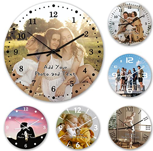 ＨＡＯＡＮＧＺＨＥ Personalizzato Orologio con Foto, Orologio da Parete Silenzioso per Bambini, Orologio Personalizzato da Parete Personalizzabile con tue Foto e Testo per Camera da Letto/Soggiorno/Cucina