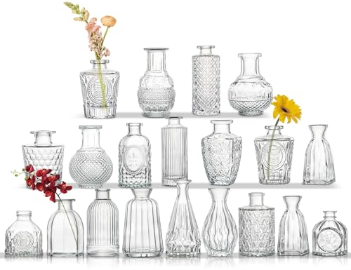 20er-Set Kleine Vasen Kleine Glasvase Vintage Deko Vasen Set Blumendekoration für Tischdeko Mittelstücke, Hochzeitsdekorationen, Blumen Deko Wohnzimmer Bad Muttertagsgeschenk, Transparent