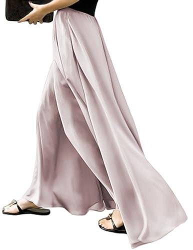 MGizo DtiSpectrum Damen-Satinhose mit Weitem Bein – Fließende Palazzo-Hose mit Extra Breitem Saum, Hohe Taille, Lange, Lockere Hosenrock für Damen, Sieht aus Wie EIN Seidiger Maxirock