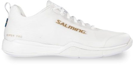 Salming Viper Pro Chaussures de squash basses pour homme (blanc/doré et jaune/noir disponibles) (sans marquage) (pickleball intérieur, racquetball, padel), blanc/doré, 40 EU