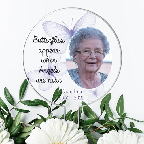 Personalised Memorial Acrylic Grave Stakes - Custom Plaque for Loved Ones Heartwarming Memorial Tribute for Ground Placement (Lilac Butterflies)