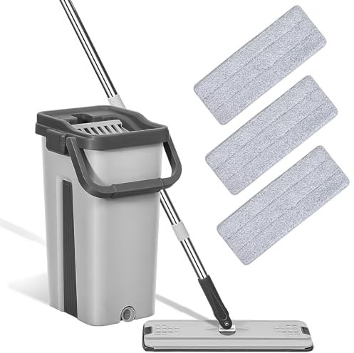 weiclianhp Putzeimer mit Wischmop, 2 IN 1 Wischmopp Set mit Eimer, Bodenwischer Set mit 122cm Edelstahlgriff und 3 Mikrofaser Moppkopf, Platzsparend, Abwassertrennung, für Alle Bodentypen