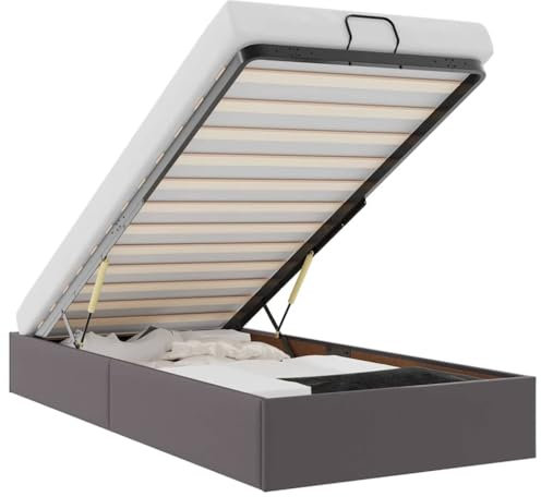 vidaXL Ottoman-Bett ohne Matratze Grau 100x200 cm Kunstleder, Bettrahmen, Bettgestell mit Stauraum, Polsterbett, Bettgestell, Bettrahmen mit Stauraum