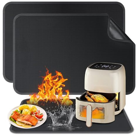 2 Piezas Alfombrilla resistente al calor - Alfombrillas de silicona ignífugas 46 x 38cm, Base ignífuga para encimeras de cocina, antideslizantes e impermeables para freidora de aire, cafetera