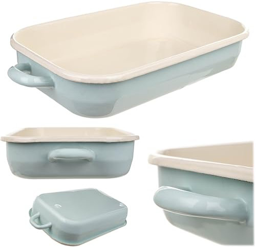 KADAX Emaille Auflaufform 33 x 22.5 cm, rechteckig, Ofenform mit Griffen, große Lasagneform, rechteckige Backform, traditionelle Bräter für Lasagne (3.4L)