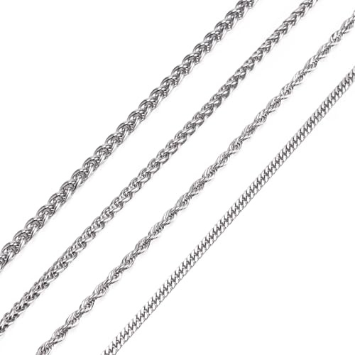 Crafans 4 st tvinnade kedjehalsband 2/3/4/5 mm tjockt rostfritt stål pansarkedja halsband svart och rostfritt stål färger vete kragkedjor för män kvinnor