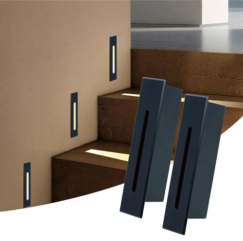 kpslucerna 2uds Foco LED Empotrable para Escaleras 3W, IP65 Impermeable Luz para Escalones Exterior, Aluminio Fundido Lámpara de Rincón Pared, Iluminación Decorativa Interior Pasillos Escaleras