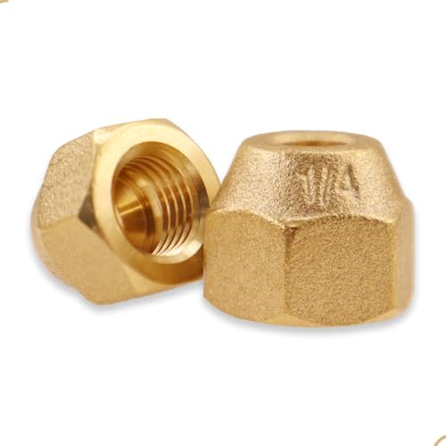 Iruihoo Pack of 2 flaring union nuts, 1/4 inch, brass, split flaring caps for refrigerant lines and HVAC air conditioning systems