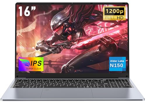 NAIKLULU Ordenador Portatil RAM 16GB SSD 1TB, 16 Pulgadas Processor N150 (1,2 a 3,6GHz) Computer Laptop Computadora Pc Portatil, 6000Mah/Teclado Retroiluminado/1920x1200P
