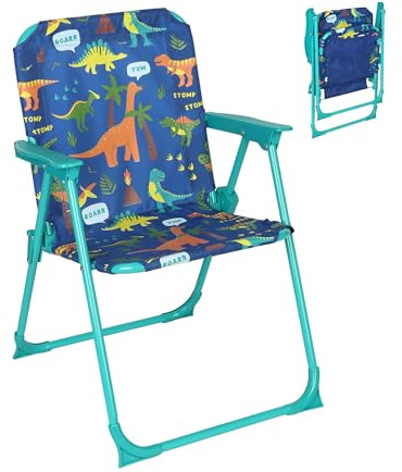 Relaxdays Children's Folding Camping Chair with Dino Motif, HBD: 51.5 x 36 x 37.5 cm, Picnic Chair, Outdoor Folding Chair, Colourful