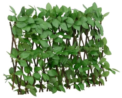 Kaloriko Enrejado con hiedra artificial, ampliable 180 x 30 cm, 5 unidades, valla de jardín de madera y PVC, para terraza, balcón y jardín delantero