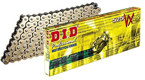 DID Kette 525 VX, 124 Glieder (X-Ring gold), offen mit Nietschloss