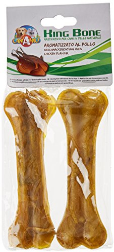 Croci King Bone - Ossa per cani gusto Pollo, Snack premio masticativo per cani in pelle bovina naturale, dental stick per la pulizia dei denti, 15 cm - 2 pz