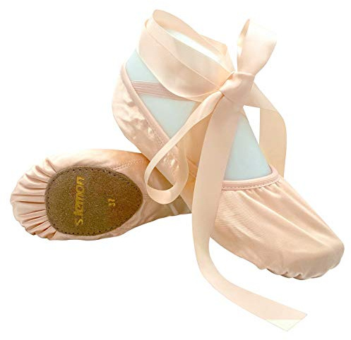s.lemon Raso Scarpe da Danza Ballo con Il Nastro Scarpette da Danza Classica per Bambini e Adulti Rosa (43 EU)