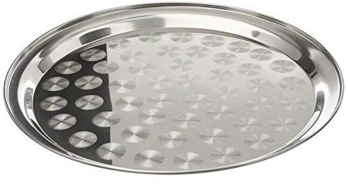 HomeGoods Stainless Steel Round 40cm Serving Tray Plate Indian Food Catering Swirl Pattern