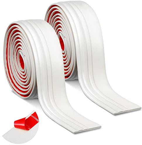 Sasylvia 2 Pcs Flexible Baseboard Molding Trim 4 Inch x 16 Feet Self Adhesive Vinyl Wall Base Peel and Stick Rubber Wall Base Trim Molding Flexible Floor for Floors(Cream White)