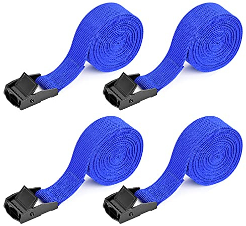 Kshineni 4 Pcs Ratchet Tie Down Straps, 2.5 m x 25 mm Lashing Buckle Strap | Heavy Duty, Maximum 250 kg, Blue Roof Rack Strap, Tensioning Belts Buckle, For Trucks, Cargo, Motorcycle, Trailer, Luggage