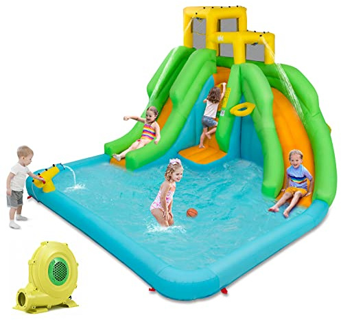 GYMAX Castello Gonfiabile per Bambini 3-10 Anni, 400 x 361 x 255 cm, con Ventilatore 680 W