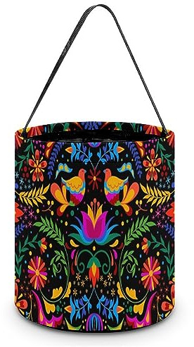 Cinco De Mayo Mexican Flowers Candy Buckets Tote Bags with Handle Halloween Trick Or Treat Basket Party Favor Bags for Halloween Supplies