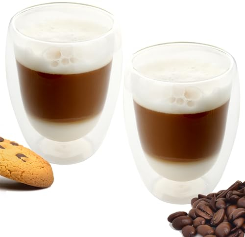 NORDIC SCHILLER Verres à café à double paroi - Verres à latte macchiato - Double paroi - 2 x 350 ml - Idéal comme verres isothermes à double paroi pour cappuccino, verres à café, verres à thé