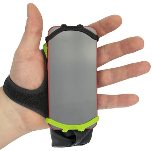 Noxgear Hand Held Phone Holder - Handheld Grip Phone Holder with Key Fob & Card Slot for Running, Jogging & Working Out - Compatible with All Phones - Machine Washable (Lime, Left Hand)
