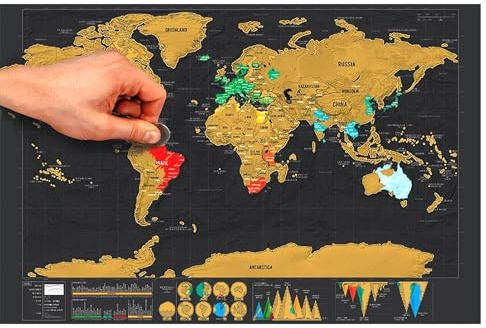 QSLKI Kratzbare Weltkarte, um Ihre Weltreiseabenteuer zu personalisieren, carte du monde à rayures, empreinte de voyage reisekarte, klassenzimmer-décoration oder Geografie-Geschenk