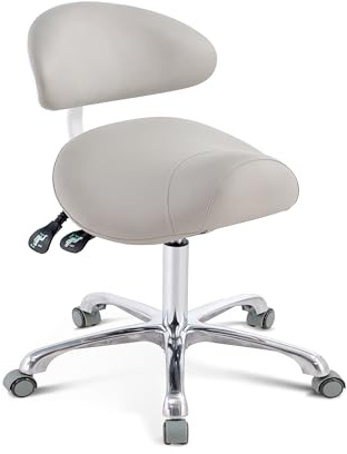 HNKastela Rolling Saddle Chair with Back Support, Height Adjustable Ergonomic Saddle Stool Chair with Wheels for Dental Hygienist,Salon,Esthetician…