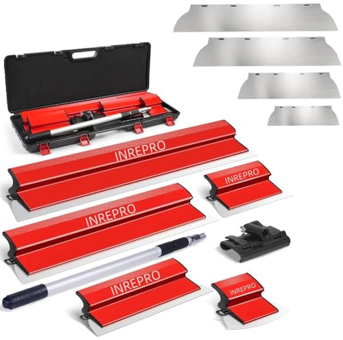 INREPRO Spatola per Stucco Spatola in Acciaio Inox Kit Spatole per Lisciatura Spatola di Finitura con Maniglia di Estensione e Lama di Ricambio (25+40+60+80 cm)