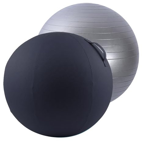 Stoff-Sitzball 65cm, Yoga-Ball-Schutzhülle, Ergonomische Sitzmöbel für Büro und Heimbüro, Solid Farbe Baumwolle Yoga-Ball-Abdeckung Bequem und Atmungsaktiv, Ballauflage - Waschbarer (Dunkelgrau)